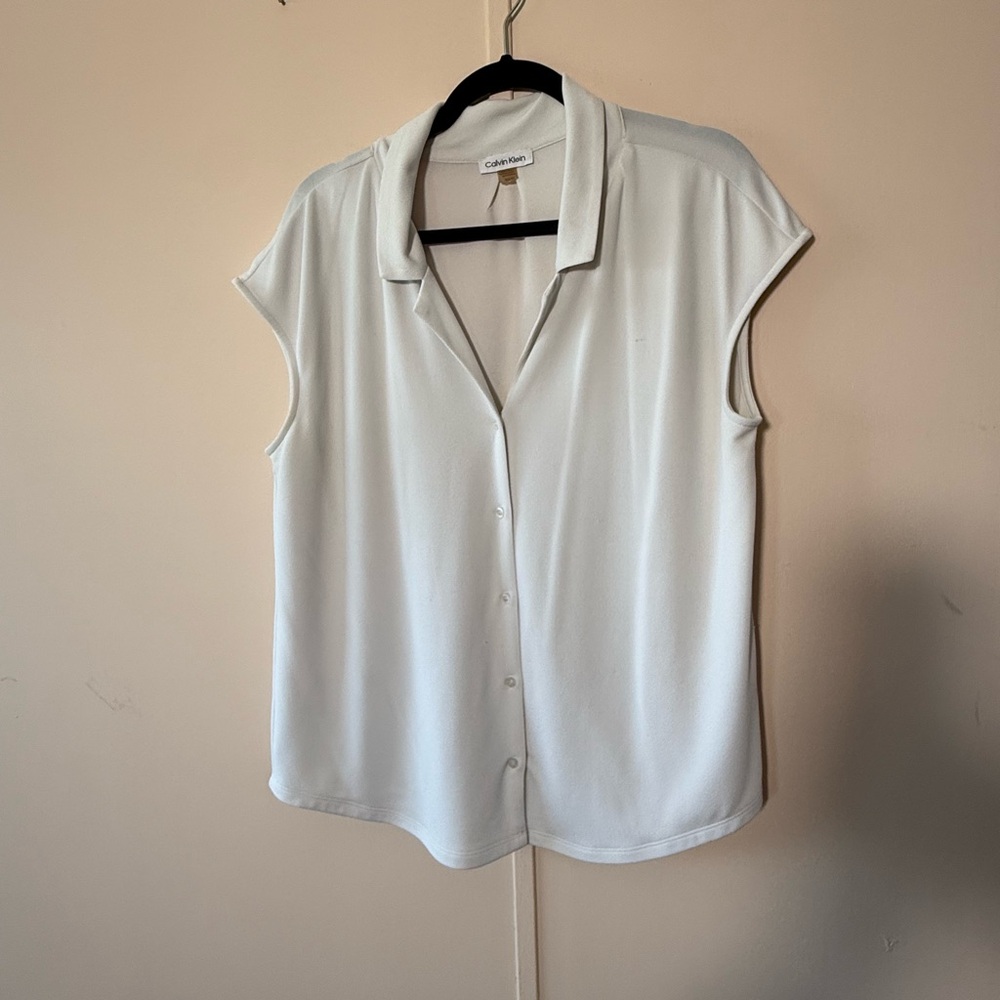 Calvin Klein Ivory Cap Sleeve Button Down Shirt